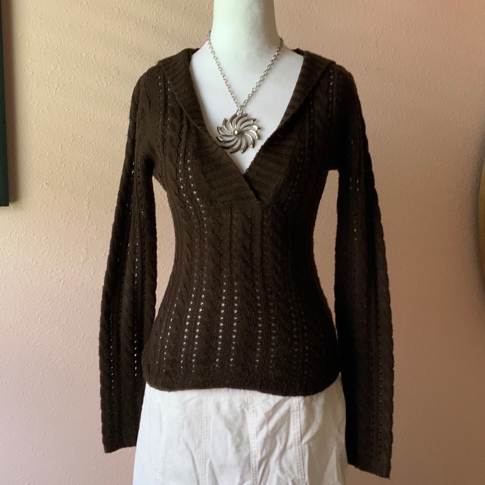2000s‎ Y2K Brown Knit Beach Hoodie